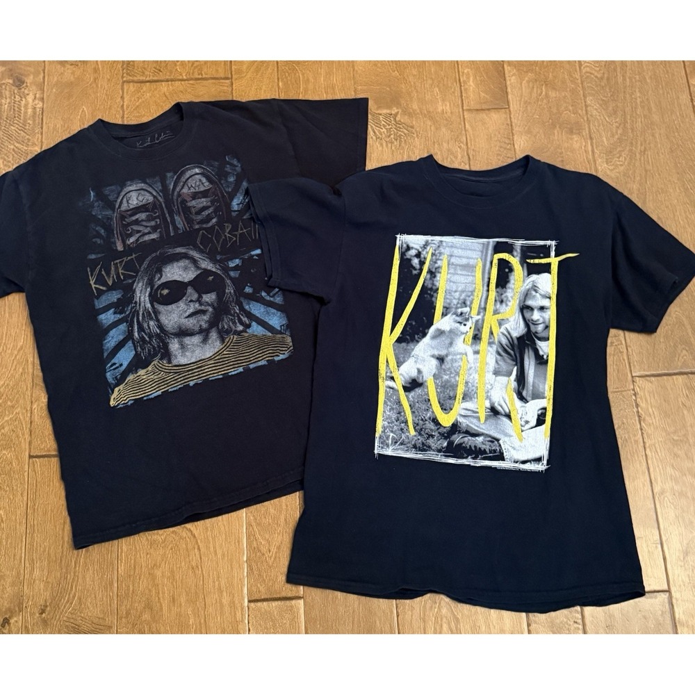 Lot of 2 Kurt Cobain Graphic T-Shirts Grunge Nirvana Band Tees Adult M/L Nirvana